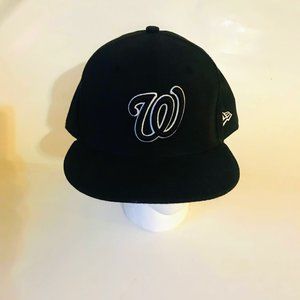 New Era Men 59Fifty Washington Nationals Black Fitted Cap  Hat MLB Size 7 1/8